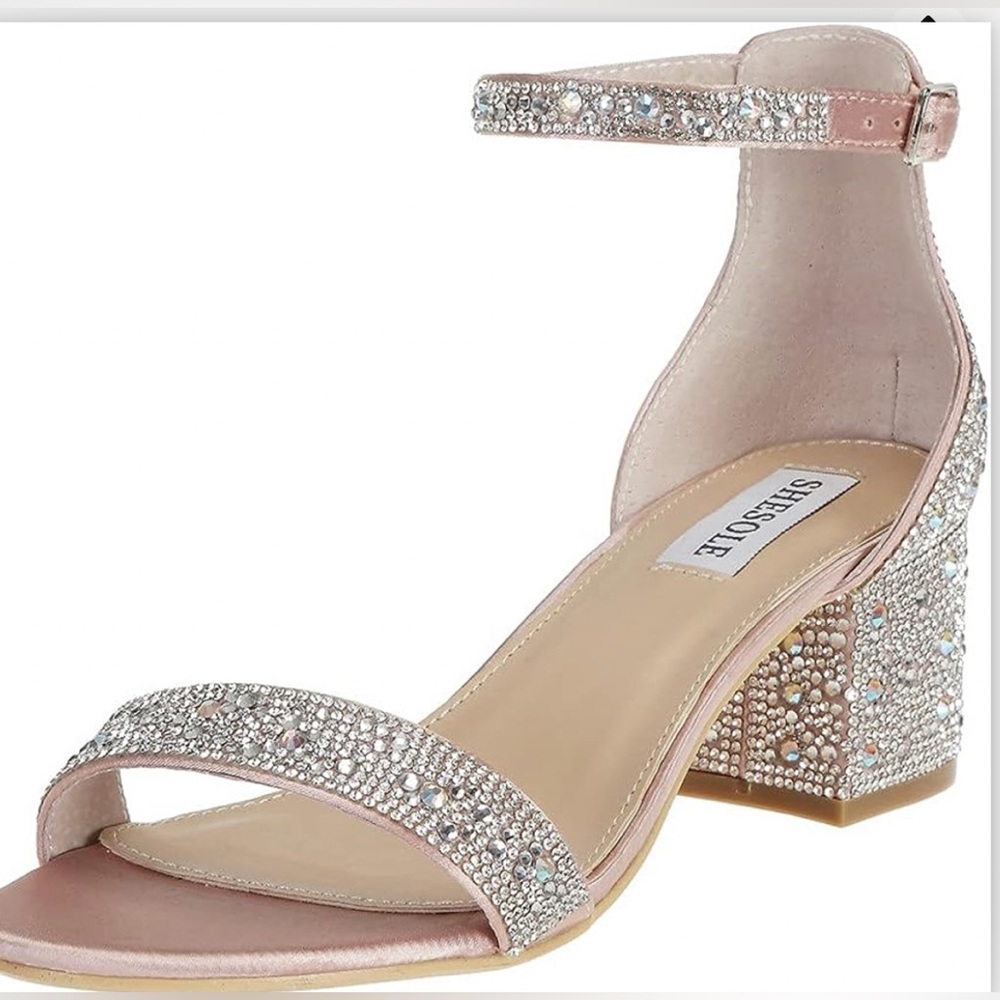 NEW- SheSole Women's Open Toe Strappy Low Block Heel Bling size 39 (9)